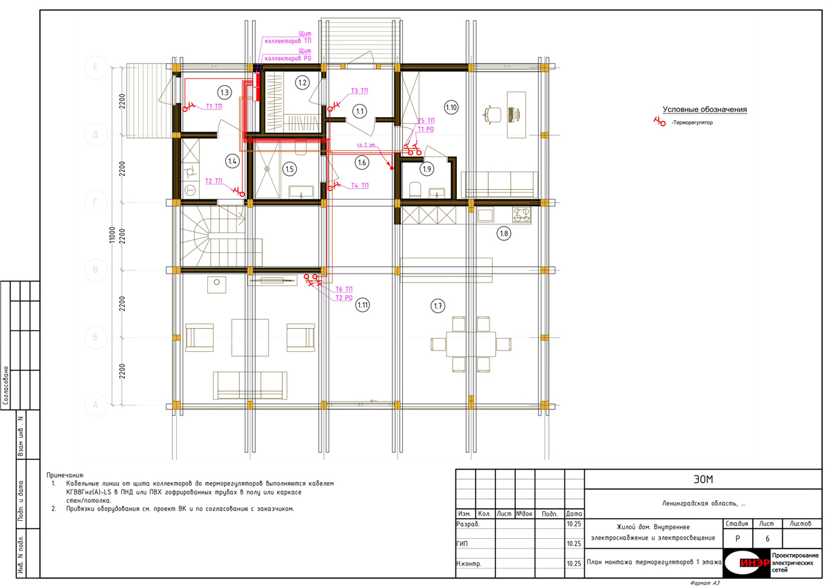 План монтажа терморегуляторов 1 этажа
