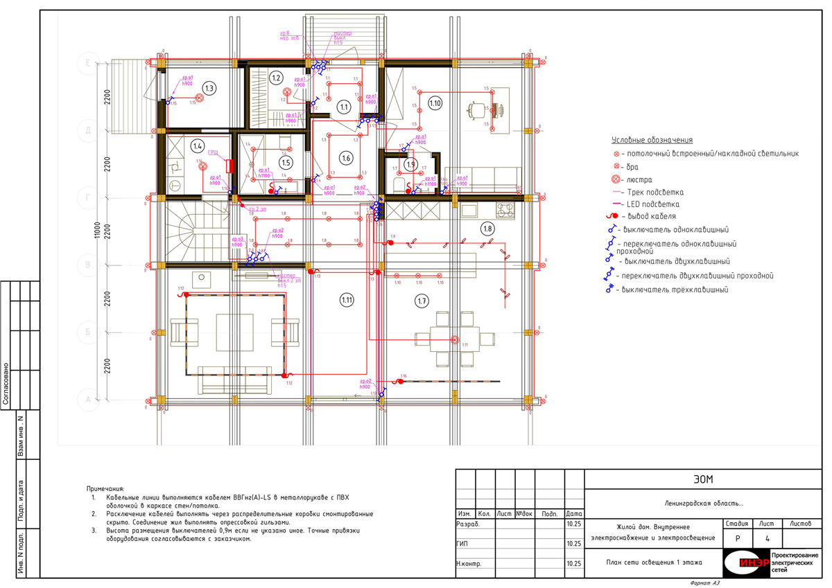 План сети освещения 1 этажа